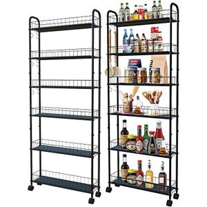 6in 6 Tier Slim Rolling Storage Cart,Mobile Shelving Unit with Wheels