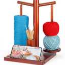 Yarn Holder for Crocheting, Wooden Rotating Yarn Spinner with 2 Spindles and Phone Stand, Magnetic Spinning Yarn Holder for Crochet Knitting Lovers