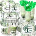 350 Pcs Family Reunion Paper Plates and Napkins Set 9 Inch 7 Inch Disposable Durable Dinnerware Gathering Tree Party Supplies Tableware Serve 50 Guest Cups Knife Forks Spoon