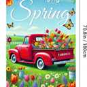 Hello Spring Door Cover 71x35 Inch Red Truck Door Banner Spring Door Cover Porch Sign Spring Floral Butterfly Door Covers for Front Door Covers Party Decorative Supplies Yard Banner