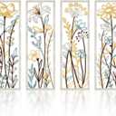 Pigort 4 Pieces Metal Floral Wall Arts - Farmhouse Flower Wall Art Natural Themed Wall Decors for Home Living Room Bedroom Dining Room Office 5.3x16.5 Inch