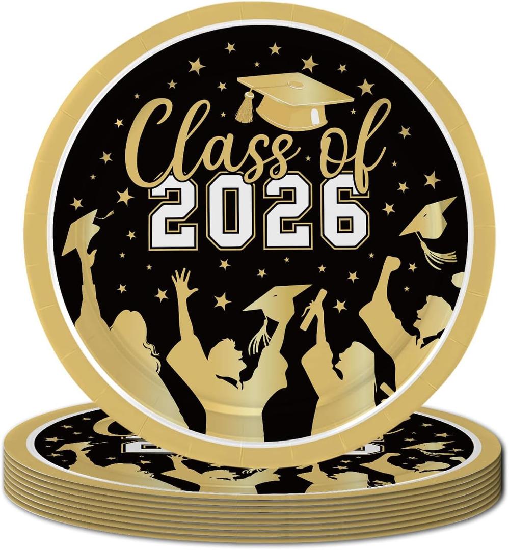 2026 Graduation Party Decorations, 50 Count Paper Plates for Congratulation Party Decor Supplies, Disposable Dinner Plates for College, High School, PhD, Nurse, Law School Graduations, 9 inch