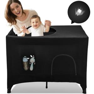 Pack N Play Blackout Cover, Hiaksedt Crib Canopy Cover for Pack and Play, Breathable Blackout Tent for Travel Crib, Portable Stretchy Netting Cover for Indoor Outdoor Travel Playard, Black