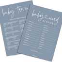 Baby Shower Games Boy - Baby Trivia and Word Scramble Game, 50 Double-Sided Cards (Blue)