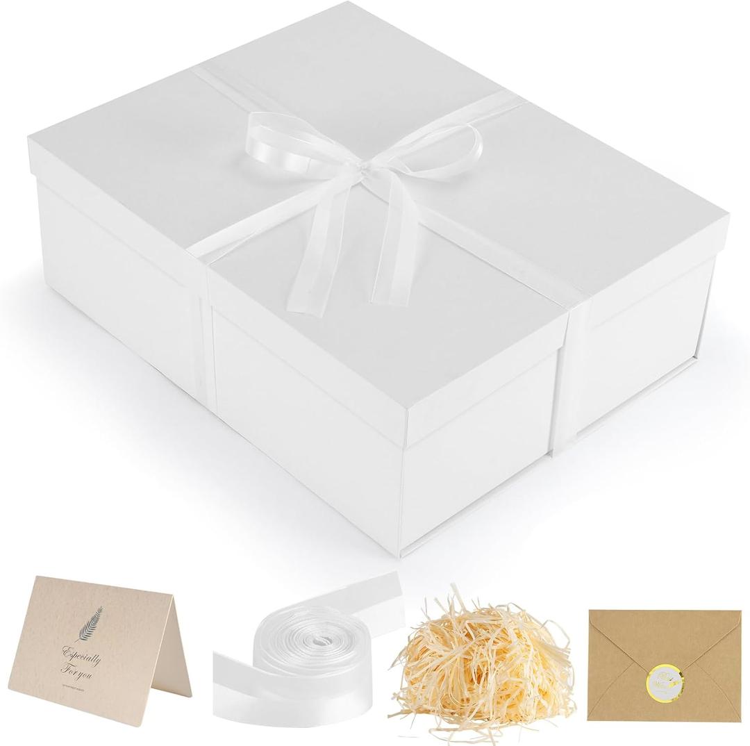 Gift Box, 16.5x13x5.5 inches Large White Gift Boxes with Lids for Presents, Birthday Box Contains Card Ribbon Shredded Paper Filler, Gift Wrap Boxes for Valentine Mother's Day Christmas Anniversary