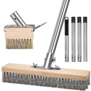 Crack Weeder Brush Heavy Duty Wire Broom Set, Multifunction Moss Grout Remover with Scraper Weed Puller, Detachable 64.9in Handle for Outdoor Deck Pavers Patios Walkways Concrete Floor Cleaning (2pcs)
