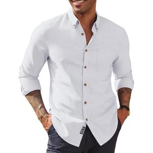 PJ PAUL JONES Men's Oxford Button Down Shirt, Long Sleeve Regular Fit Business Casual Dress Shirts with Chest Pocket White, L