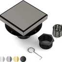 DLONE Square Shower Drain | 6 Inch Gun Gray AISI 304 Stainless Steel Shower Drain with Tile Insert Panel, Shower Floor Drain in Bathroom, Balcony etc