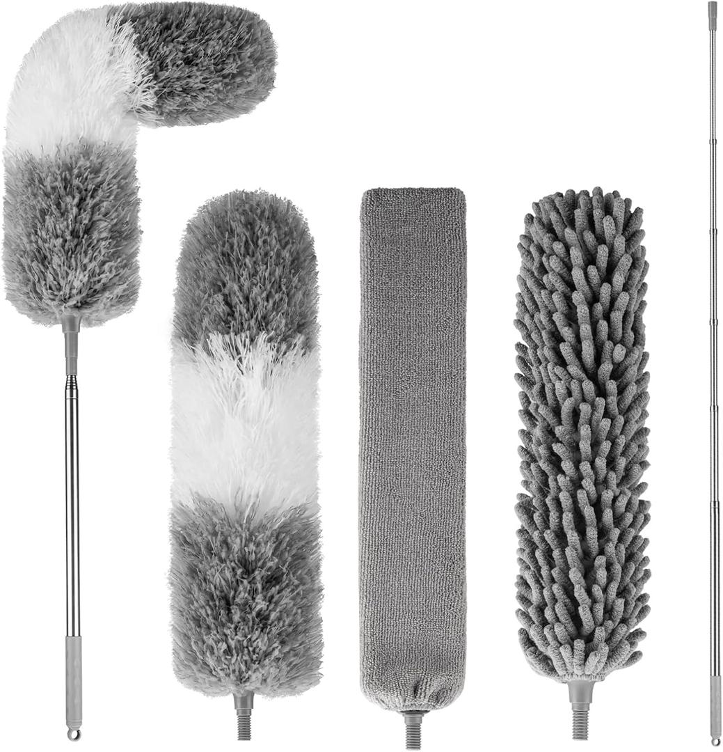 Dusters for Cleaning,Microfiber Duster Feather Duster with Extension Pole,4PCS Ceiling Fan Cleaner Duster,Long Duster Extended Handle,Blind Cleaner Dusting