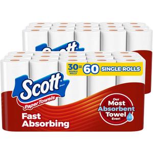 Scott Paper Towels, Choose-A-Sheet, 30 Double Rolls (2 Packs of 15) = 60 Regular Rolls (100 Sheets Per Roll) (White)