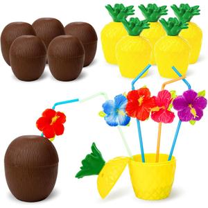 FUTUREPLUSX 12 Pineapple Coconut Cups with 12 Drink Straws, Tropical Hawaiian Luau Decorations and Beach Pool Theme Party Favors for Kids Adults FUTUREPLUSX 12 Pineapple Coconut Cups with 12 Drink Straws, Tropical Hawaiian Luau Decorations and Beach Pool Theme Party Favors for Kids Adults