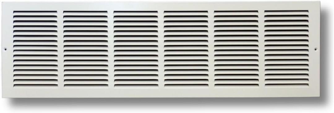 HVAC Premium 36'' x 10'' [Duct Opening] Flat Stamped Steel Return Air Grille - Sidewall and Ceiling - HVAC Vent Duct Cover - White [Outer Dimensions: 37.75''w X 11.75''h]
