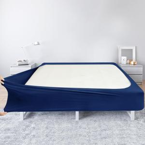 Box Spring Cover Full Size - Jersey Knit & Stretchy Wrap Around 4 Sides of The Box Spring, Alternative for Bed Skirt, Ultra Soft, Wrinkle & Fading Resistant, Navy Blue