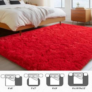  23x50 Inch Area Rug for Bedroom Living Room, Fluffy Plush Bedside Rug Modern Throw Rugs for Entryway Non Slip Indoor Shag Fuzzy Small Carpet for Kids Girls Room Nursery Home Decor Red