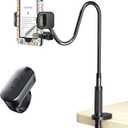 [Case-Friendly] Long Tablet Stand for Kindle with Page Turner Ring Remote, Gooseneck Holder for Reading in Bed with Clicker, eReader Accessories Gift for Readers Compatible with iPad iPhone Fire HD (Black)