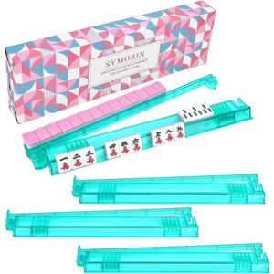 Non-Slip Mahjong Racks with Pushers, 4-Pack Clear Acrylic Racks, American Mahjong Accessories, Gift-Ready Mahjong Gifts (Green)