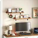 HOOBRO Floating Shelves for Wall, 23.6" Wall Mounted Shelves Set of 2, Hanging Storage Shelf with Metal Brackets, Wooden Shelf for Living Room, Bedroom, Bathroom, Rustic Brown and Black BF62BJP201G1