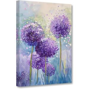 DOARTDO Hydrangea Canvas Wall Art Purple Flower Pictures Wall Decor Rustic Floral Painting Print Country Living Room Bedroom Office Decor Frame (16.00" x 24.00")