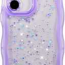 ZTOFERA for Samsung Galaxy S23 Ultra 5G Case 6.8",Cute Curly Wave Case with Star Glitter,Clear Shiny Bling Soft TPU Shockproof Phone Protective Cover for Women Girls-Purple