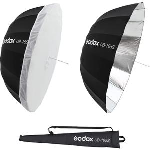 Godox UB-165S 65in 165cm Large Silver Reflective Umbrella Studio Soft Light 65" Large Deep Parabolic Umbrella with Withe Diffuser Cover for Photography Video Studio Shooting