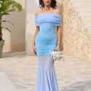 HTZMO Women Sexy Off Shoulder Bodycon Maxi Dress Strapless Ruched Wedding Guest Formal Party Long Dresses (L)