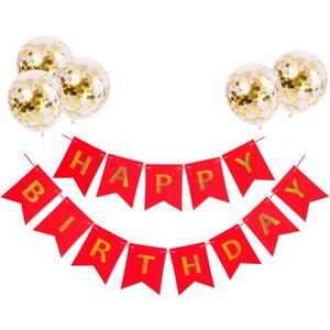 Glitter Red and Gold Happy Birthday Banner with Balloon Funny Birthday Decorations for Women Shiny Happy Birthday Sign for Backdrop Wall Hanging Birthday Banners Flag Party Supplies