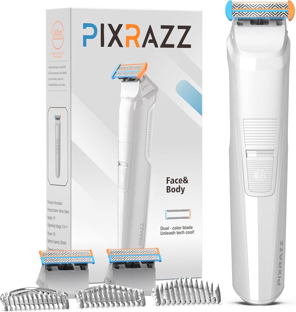 Bikini Trimmer for Women, Painless Electric Shaver & Razor for Pubic Hair, Body & Sensitive Skin, Cordless USB Rechargeable Groomer for Travel with 2 Replacement Heads & 3 Guide Combs