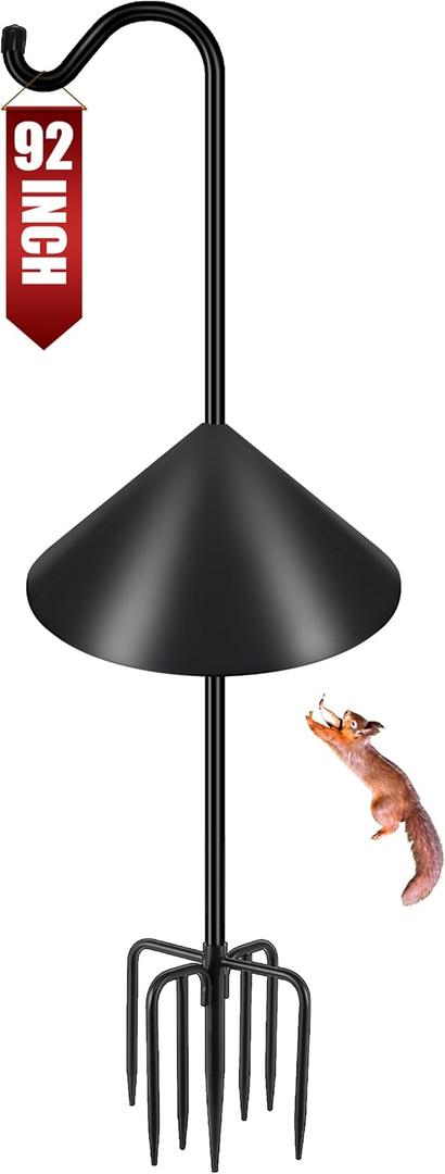 Gtongoko Bird Feeder Pole Squirrel Proof 92 Inch Shepherds Hook for Outdoor with Squirrel Baffles Adjustable Heavy Duty with 7 Prongs Base for Hanging Plants, Bird Feeders, Black