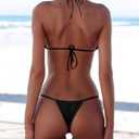 XUNYU Thong Bikini Sets for Women - Brazilian Micro String Bikinis Sexy Two Piece Swimsuit Triangle Top Halter Bathing Suits (Black, S)