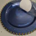 PLASTICPRO Translucent Blue with Gold Rim Plastic Charger Plates with Beaded Edge  Pack of 8  13" Elegant Round Disposable Chargers for Weddings, Events, Parties, and Dinners