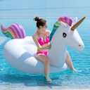 Jasonwell Giant Inflatable Unicorn Pool Float Floatie Ride On with Fast Valves Large Rideable Blow Up Summer Beach Swimming Pool Party Lounge Raft Decorations Toys Kids Adults