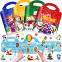 4 Sets Christmas Reusable Sticker Books for Toddlers 1-3, Activities Books Crafts for Kids 2-4, Removable Jelly Stickers for Girls Boys 3-5, Travel Toys Holiday Gifts Christmas Stocking Stuffers