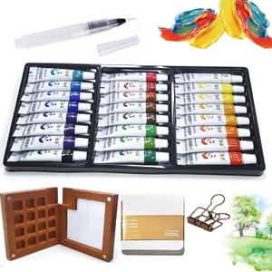 Adult Watercolor Paint Set: 24 Watercolor Paint Tubes (5ml)  Pocket Watercolor Set with24 Color Paints, Brush, Sketchbook & Copper Clip, Makes an Ideal Gift.