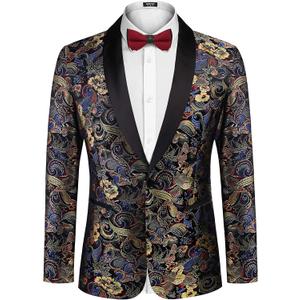 COOFANDY Men's Floral Tuxedo Jacket Luxury Embroidered Stylish Suit Blazer Jacket for Wedding Party Dinner (Large, Butterfly-black)