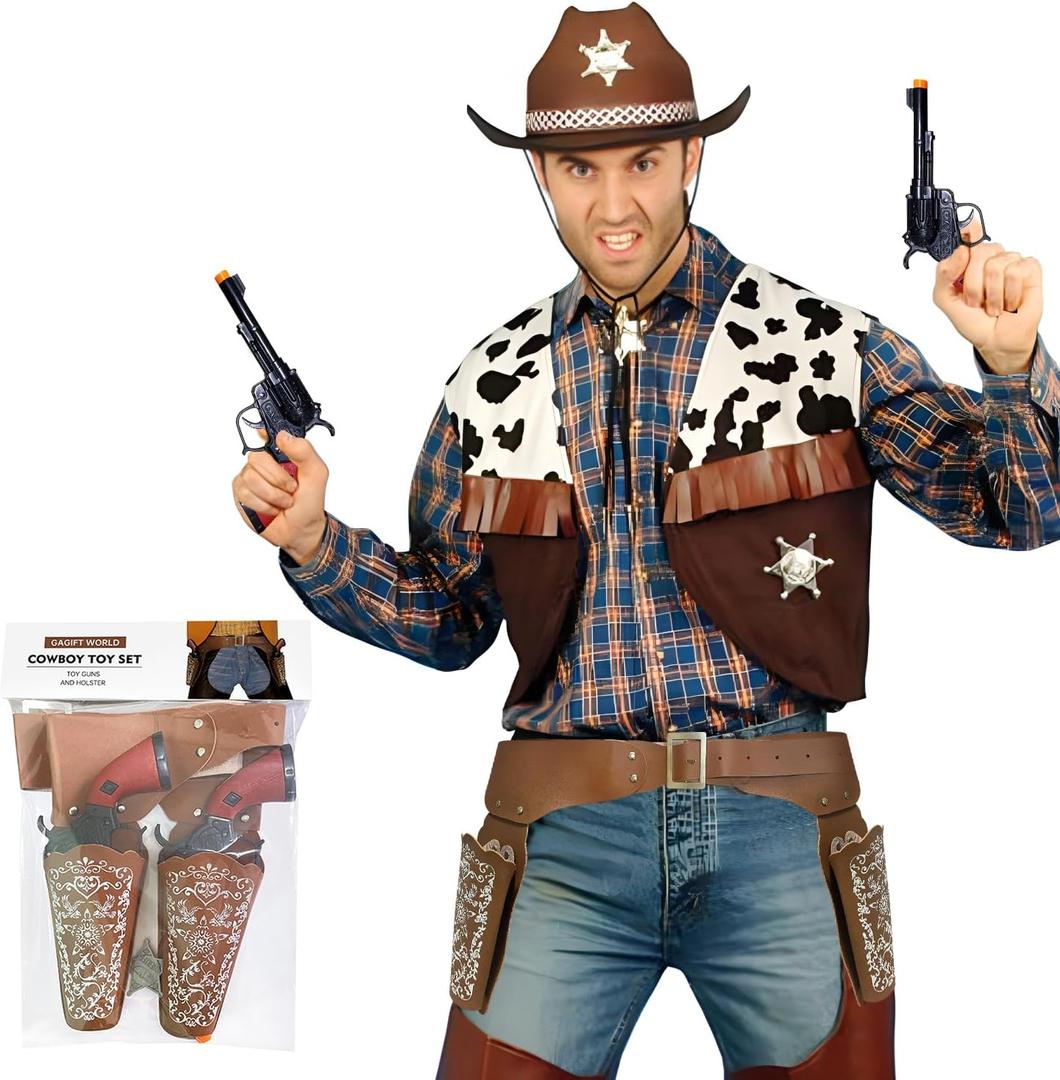 Cowboy Toys Gun and Western Holster Set for Adults, Toy Revolver and Adjustable Belt Halloween Costume Accessory for Men and Women, 9*4.3*1.3 inches