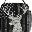Deer Camouflage American Flag Hunting Lunch Box Bag,Animal Lunchbag Portable Lunch Bag,Reusable Insulated Freezer Lunch Bag for Men Women Picnic Camping and Work