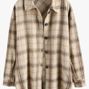 ZAFUL Women's Plaid Long Sleeve Shirt Button Down Thin Jacket Casual Flannel Plaid Shacket with Pocket L