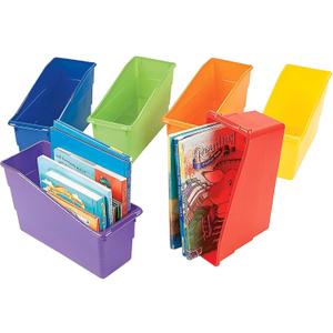 Fun Express Magazine Holder Book Bins 6 Pack - Heavy-Duty Plastic Bins for Organization | Folder Organizer for Classroom Storage, Home Office & Teacher Organization | Multi-Color Set 5x12.5x7.25