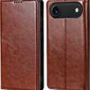 for iPhone 17 Air Wallet Case, Genuine Leather Flip Folio Cover with RFID Blocking Card Holder & Kickstand, [Shockproof TPU Inner Shell] for iPhone 17 Air, Brown