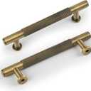 5 Pack Antique Brass Kitchen Cabinet Pulls, 3-3/4 Inch Solid Brass Dresser Drawer Handles Modern Door Pulls for Cupborard Wardrobe Closet Vanity Furniture Hardware