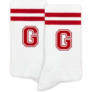 SSQBZU Striped Initial Socks with the Letter ‘G’ in Red, Socks for Adult, Teens, Men & Women, Gifts for Friends, Family, etc., Gifts for Birthday, Back to School, Graduation, Christmas