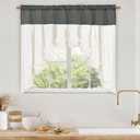 Likiyol Linen Valances for Windows Farmhouse Ruffle Swag Valance Rustic Country Window Valances Light Filtering Kitchen Curtains Rod Pocket Valance Curtains for Bathroom Cafe, Grey White, 60"W x 36"L