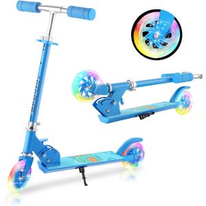 Scooter for Kids Ages 3-12 - Kids Kick Scooters with Led Light Up Wheels & 3 Levels Adjustable Handlebar, Lightweight Foldable 2 Wheel Girly Pink Scooter Christmas Birthday for Girls Boys.