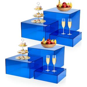 6Pcs Blue Buffet Risers Acrylic Boxes Display Risers Food Risers for Buffet Table Display Riser for Platter Parties Weddings Catering Dessert Collectibles Figures Show ( 6''x7''x8'')