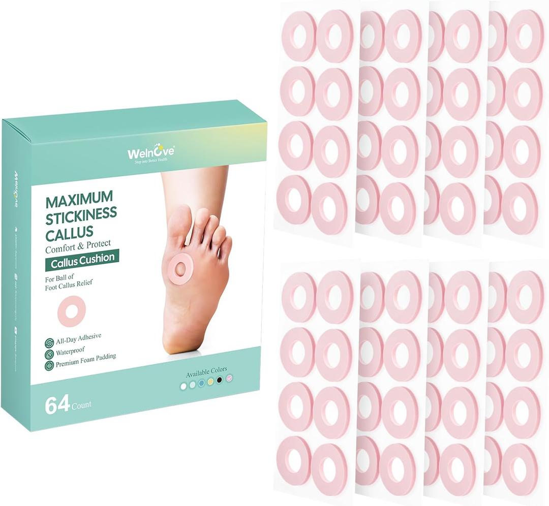 Welnove Corn Cushions for Toes - 64 Count Callus Cushions with Water-Resistant Self-Stick Adhesive, Provide Cushioning and Reduce Pain from Corns Rubbing, Protects Foot and ToesPink, 64 Count