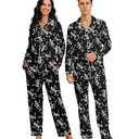 RAISEVERN Halloween Matching Pajamas for Women Dancing Skeleton 2 Piece Long Sleeve Pjs Family Holiday Sleepwear Soft Button-Down Shirt and Drawstring Pant Loungewear S