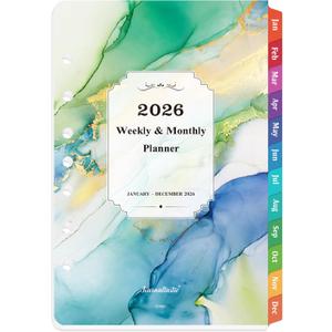2026 Planner Refills - Planner Refills 2026, JAN 2026 - DEC 2026, A5 Planner Inserts, 2026 Weekly and Monthly Planner Refill, 5.5 x 8.5 inch, 7 Holes - Green