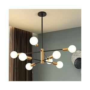 KAISITE Modern Sputnik Chandelier - 8-Light Ceiling Light Fixture Height Adjustable Mid Century Plating Finished Black and Gold Chandelier for Bedroom Living Room Dining Room Kitchen Foyer