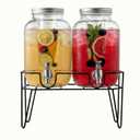 Style Setter Clifford Set of 2 Beverage Dispensers with Infuser & Metal Stand, Silver Lid, Cold Drink w/ 1 Gallon Capacity Glass Jug and Acrylic Spigot