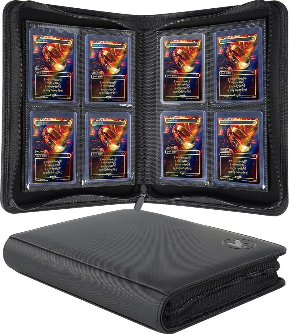 Toploader Binder, Holds 128+ Toploaders, 4 Pocket Top Loader Card Storage Case, Double-Sided Pockets for trading card in 3 x 4'' Toploaders